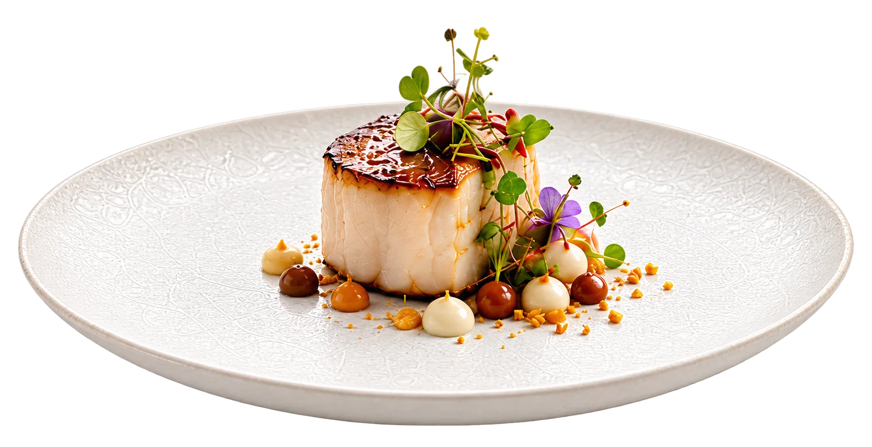 A seared scallop dish plated for a Pixoria AR menu preview