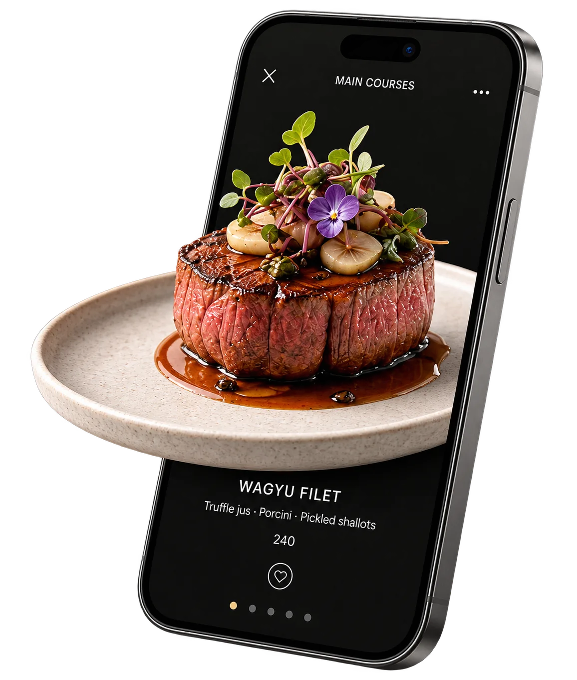 Pixoria's AR menu preview on a phone